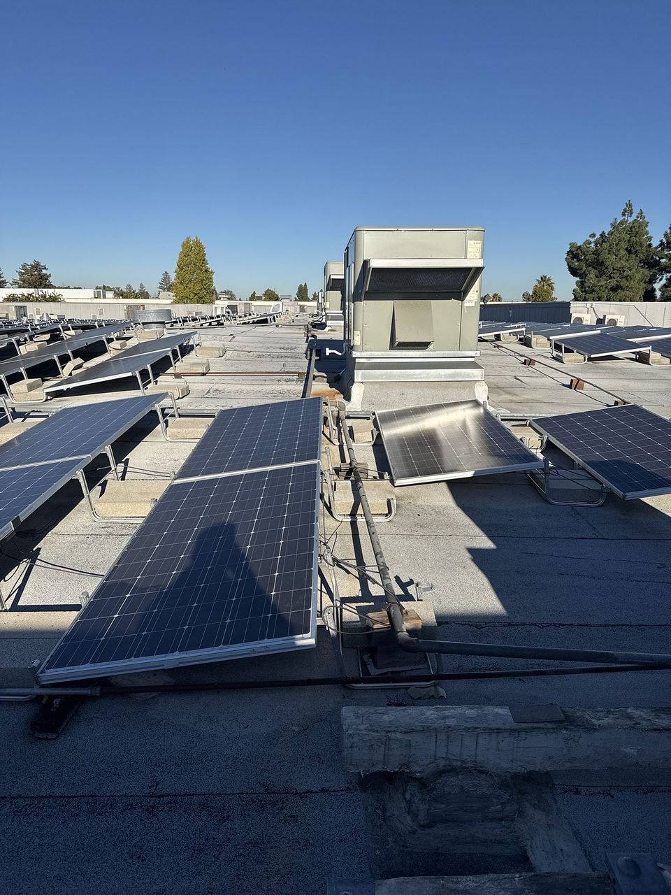 Commercial flat roof with HVAC and solar — Santa Clara tech corridor